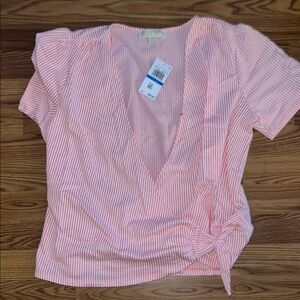 MICHAEL Michael Kors Pink Short Sleeve Wrap Blouse with Tie Front
